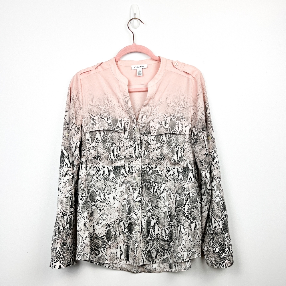 Calvin Klein Pink Black & White Button-Up Blouse